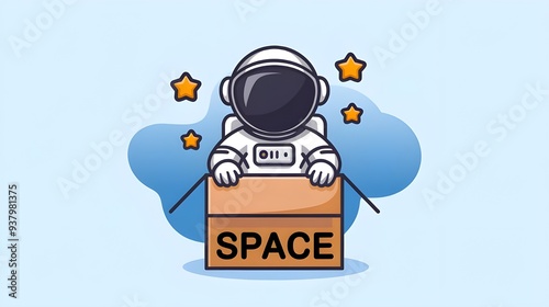 Cute Astronaut in Box Vector Icon - Cartoon Science Technology Illustration photo