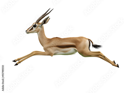 gazelle floating mid-air on isolated white background
