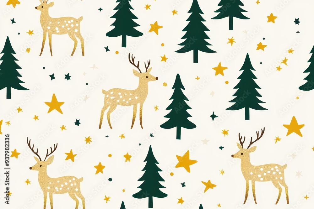 christmas seamless pattern with deers and trees