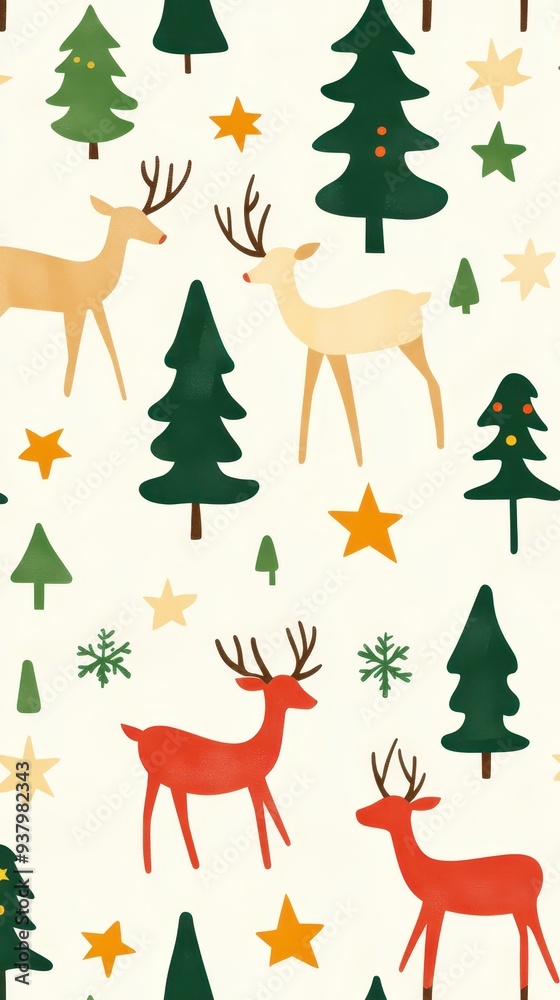 Naklejka premium christmas seamless pattern with deer and trees