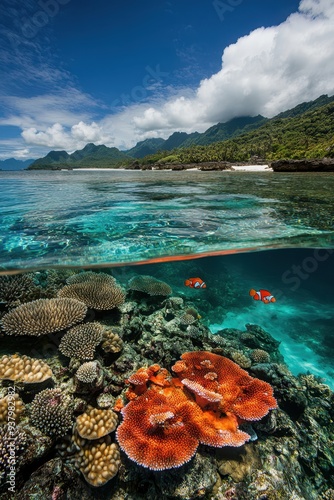 a coral reef with fish and coral photo