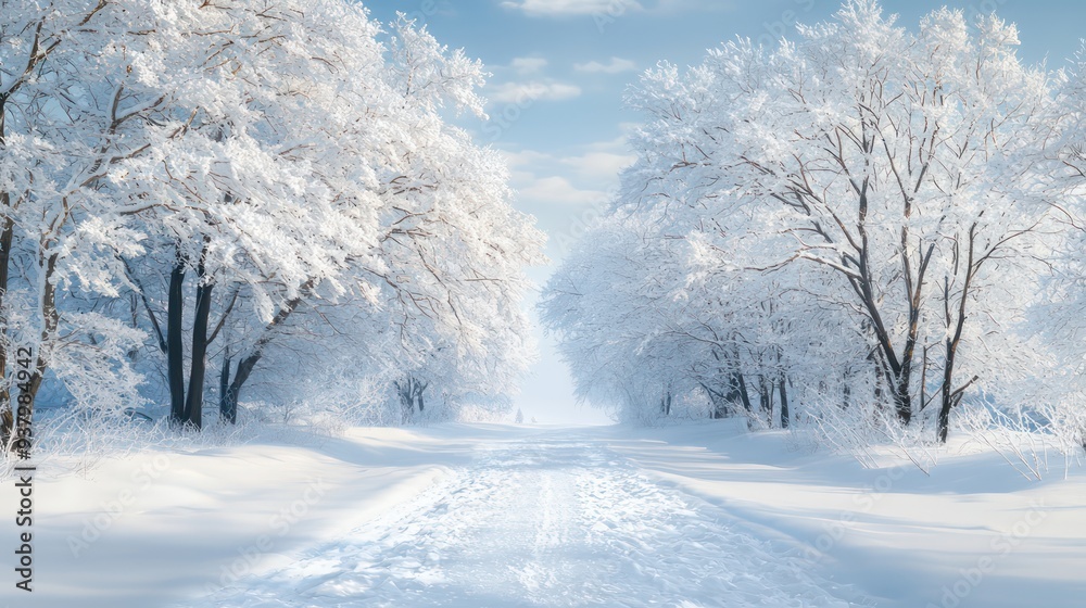 A snowy road with trees in the background. The trees are bare and covered in snow. The road is empty and quiet, with no cars or people in sight. The scene is peaceful and serene A snowy road with trees in the background. The trees are bare and covered in snow. The road is empty and quiet, with no cars or people in sight. The scene is peaceful and serene