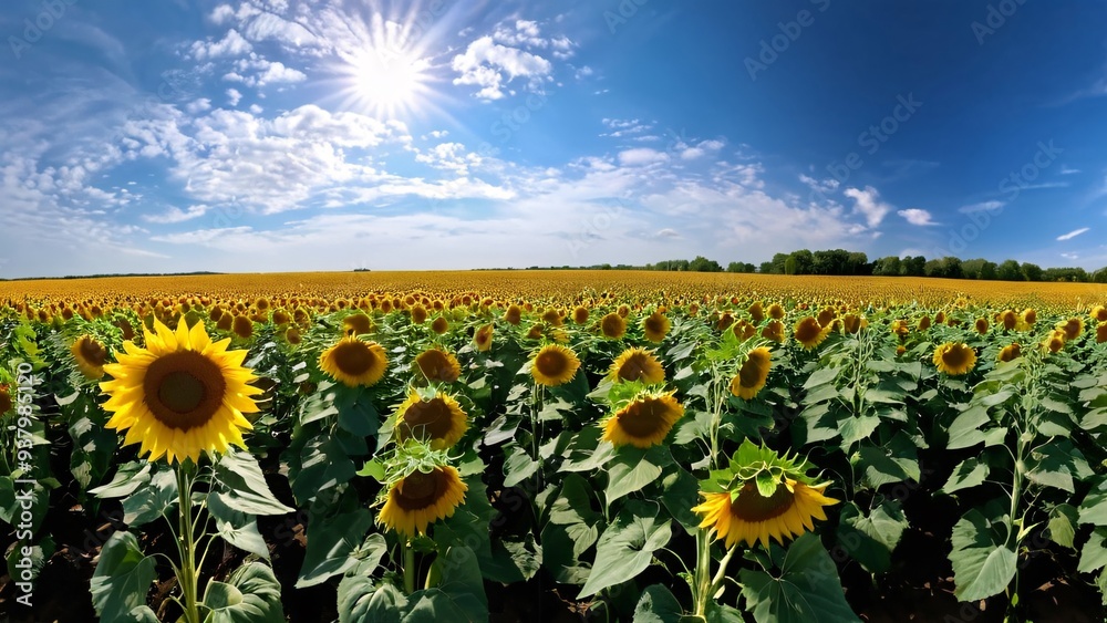 Fototapeta premium Field of Sunflowers Facing the Sun