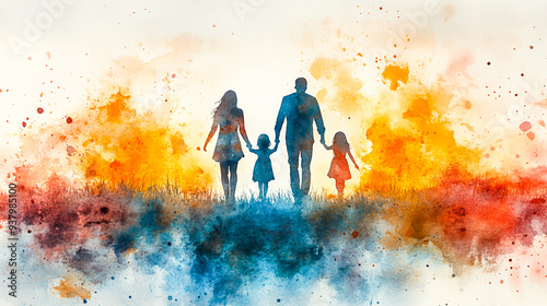 Joyful Family Portrayed in Lively Watercolors