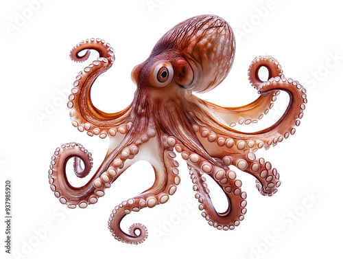 photo of an octopus floating mid-air on isolated background
 photo