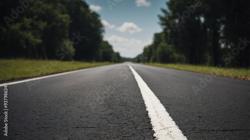 black asphalt road with white dividing lines.