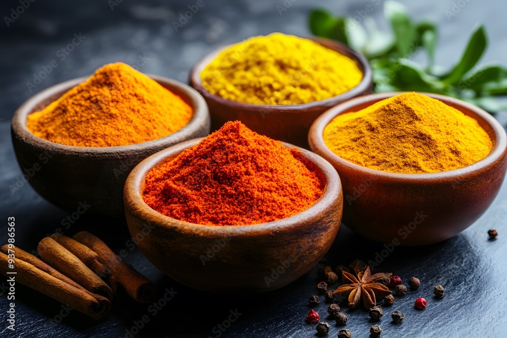 Macro photography showcasing pepper, cumin, cinnamon, or other spices, revealing their intricate textures. Macro photography showcasing pepper, cumin, cinnamon, or other spices, revealing their intricate textures.