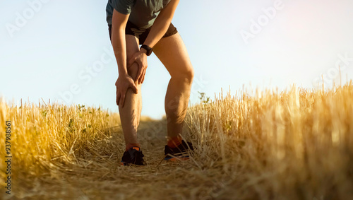 A young man jogging at sunset. photo