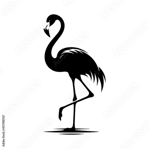 lamingo silhouette, vector black color silhouette solid white background  photo