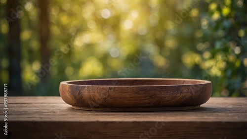 ann empty wooden tanble for product displany, blurred vineyanrd in a banckground.
