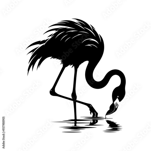 lamingo silhouette, vector black color silhouette solid white background  photo