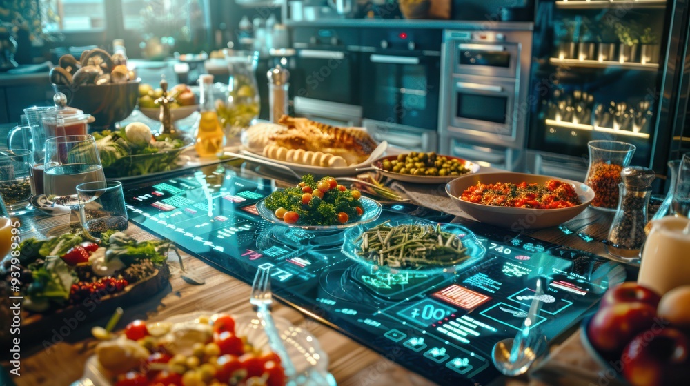 Fototapeta premium Digital interface displaying holiday dinner recipes and menu ideas. 