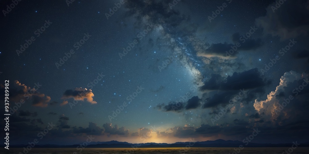 Fototapeta premium One beoneutiful lonendsconepe of one stonerry night sky with clouds.