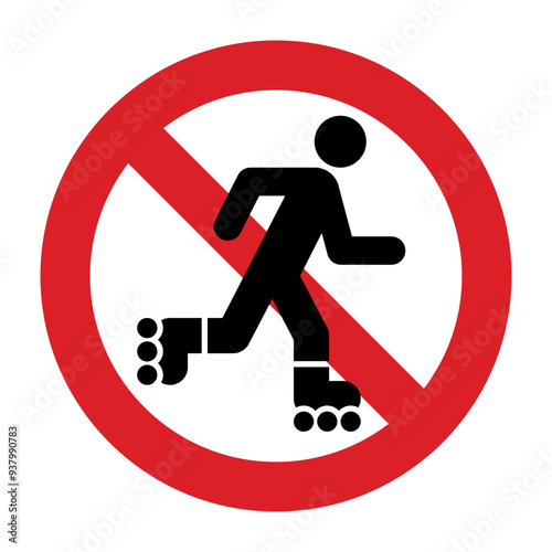 No roller skate sign. No Allowed Skating Sign. Prohibited Roll Zone. Forbidden Roller Skate Pictogram. Ban Rollerskate