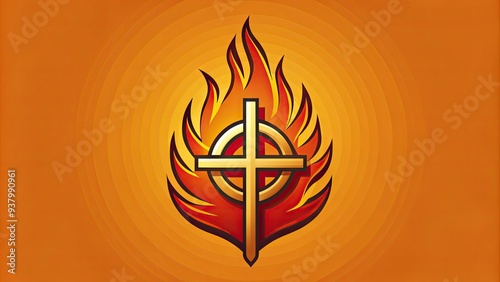 A classic emblem featuring a cross and flame, symbolizing spirit and grace, often associated with a historic Christian denomination and its community. photo