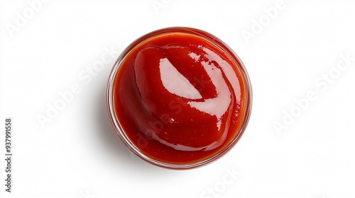 Delicious Ketchup on White Background, Top View - Tomato Sauce