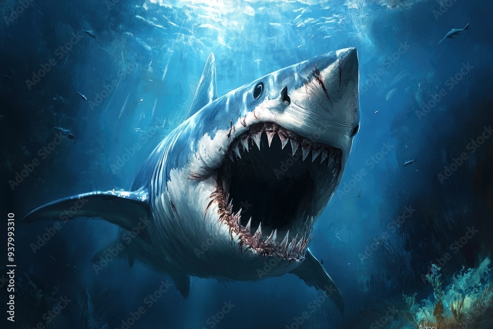 Naklejka premium Dangerous Shark Wallpaper For Desktop , ai