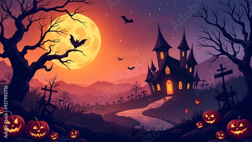 Halloween full moon background design template