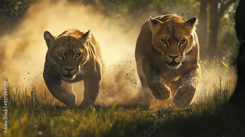 Zaskakujące ujęcie przedstawiające parę dużych kotów w ich naturalnym środowisku. © Sawyer0