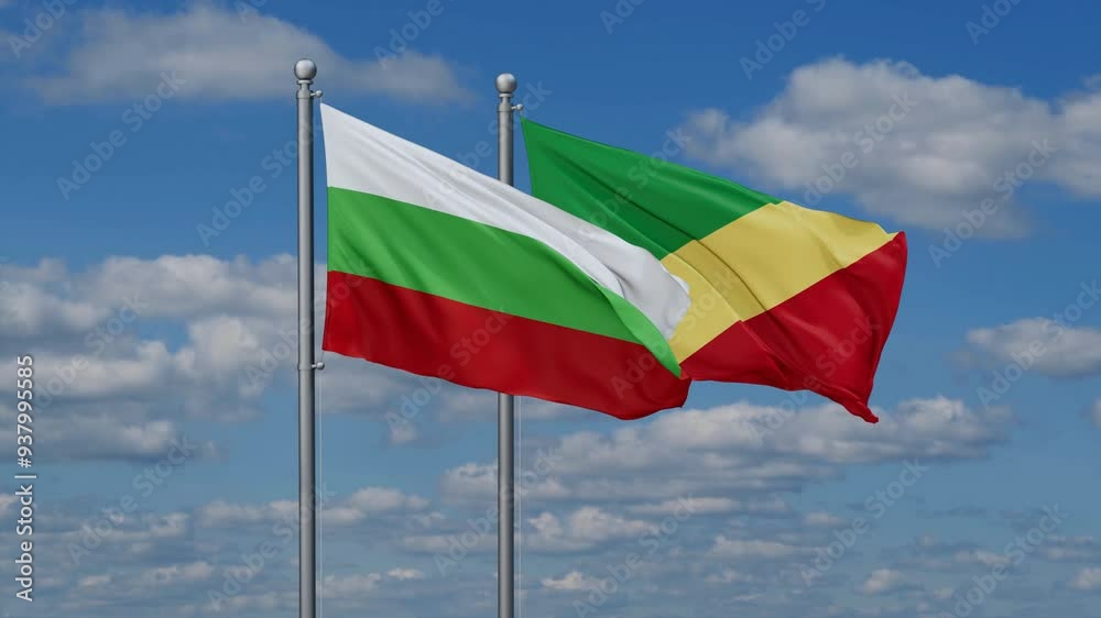 Republic of the Congo and Bulgaria flags flying together, video concept of the relationship, two country relations concept Republic of the Congo and Bulgaria flags flying together, video concept of the relationship, two country relations concept