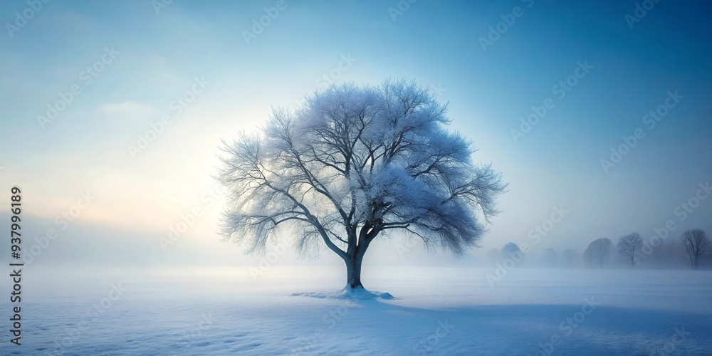 Mystical winter tree standing in a foggy landscape Mystical winter tree standing in a foggy landscape
