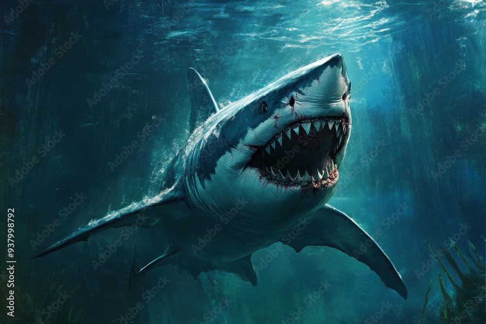 Obraz premium Dangerous Shark Wallpaper For Desktop , ai