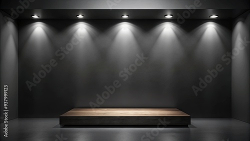 A sleek black studio room background for showcasing products in a montage display