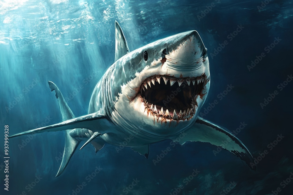 Naklejka premium Dangerous Shark Wallpaper For Desktop , ai