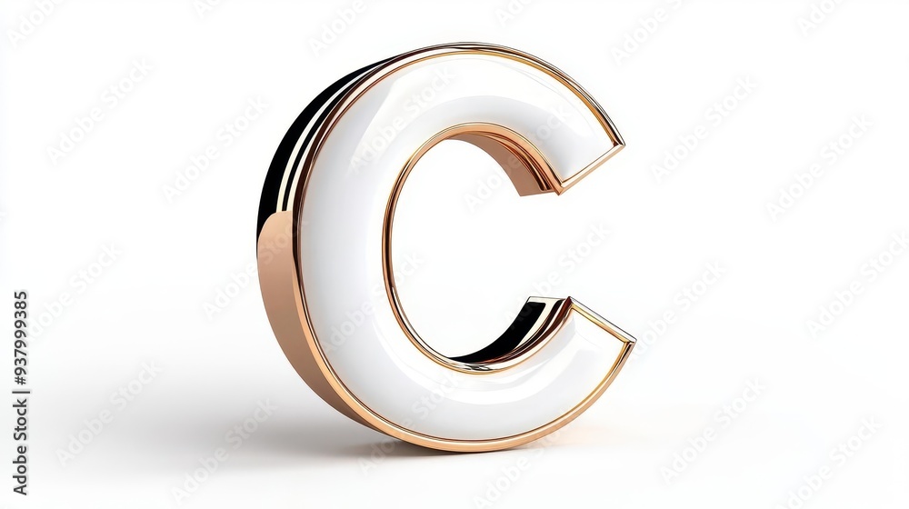 Gold and white 3D letter C isolated on white background. Gold and white 3D letter C isolated on white background.