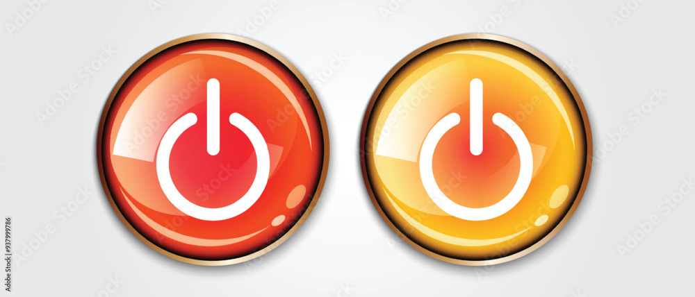 set of realistic red yellow glossy circle power button vector illustration. set of realistic red yellow glossy circle power button vector illustration.