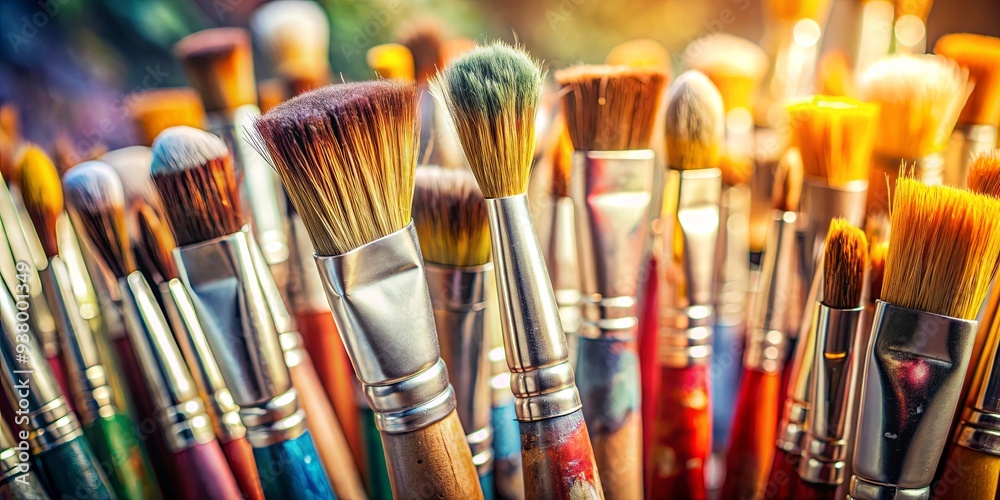 Fototapeta premium Close-up of various artist paintbrushes with selective focus