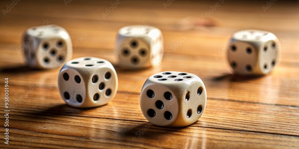 Dice rolling on a wooden table Dice rolling on a wooden table