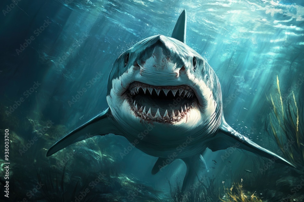 Obraz premium Dangerous Shark Wallpaper For Desktop , ai