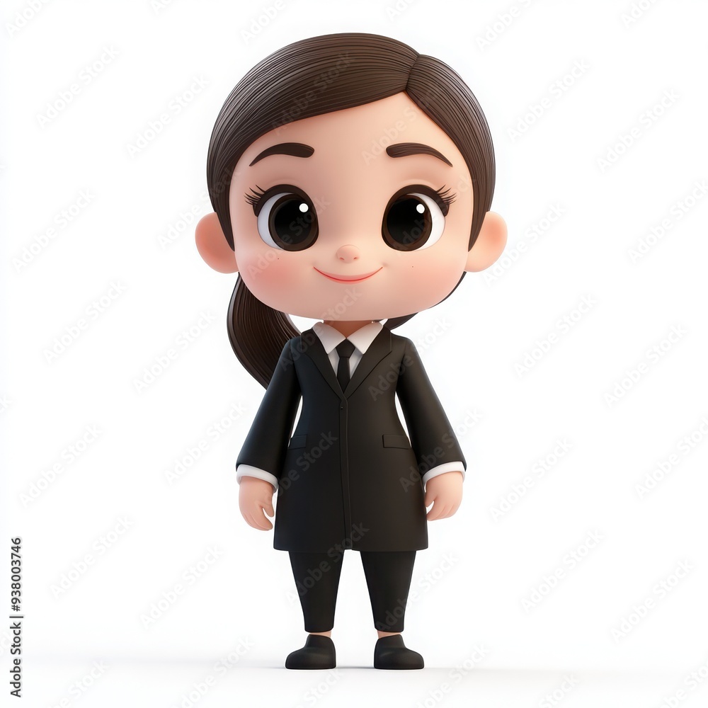 Cartoon Girl Lawyer Character, a vibrant 3D illustration featuring a friendly girl with a large head and big eyes, designed to appeal to children, set against a clear white background Cartoon Girl Lawyer Character, a vibrant 3D illustration featuring a friendly girl with a large head and big eyes, designed to appeal to children, set against a clear white background