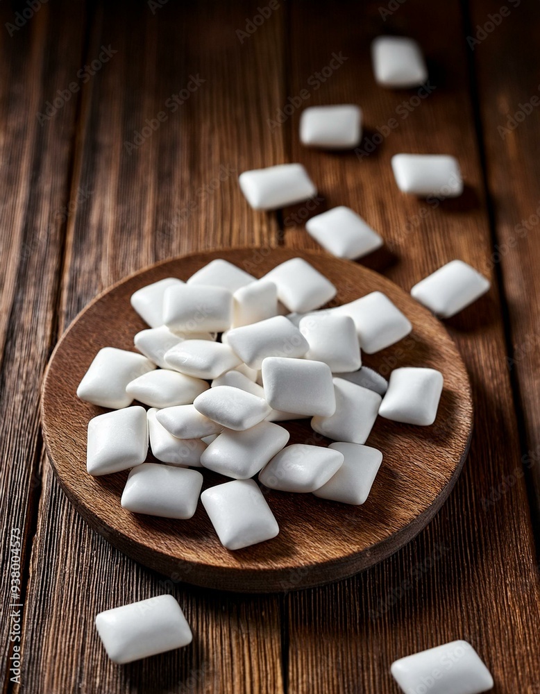 Chewing gum pieces on a wooden background. Copy space Chewing gum pieces on a wooden background. Copy space