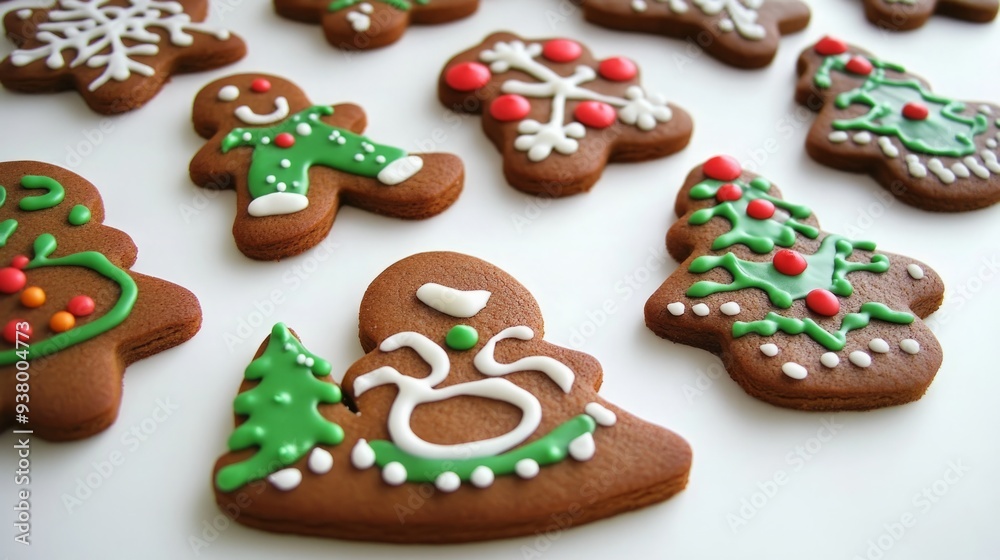 Festive Delights: Christmas Gingerbread Cookies Adorned with Icing, Capturing the Spirit of Holiday Baking and Celebration.