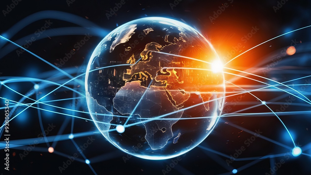 Global Digital Network With Glowing Connections Around The Earth Highlighting Communication And Technology Across Continents In A Futuristic World Global Digital Network With Glowing Connections Around The Earth Highlighting Communication And Technology Across Continents In A Futuristic World