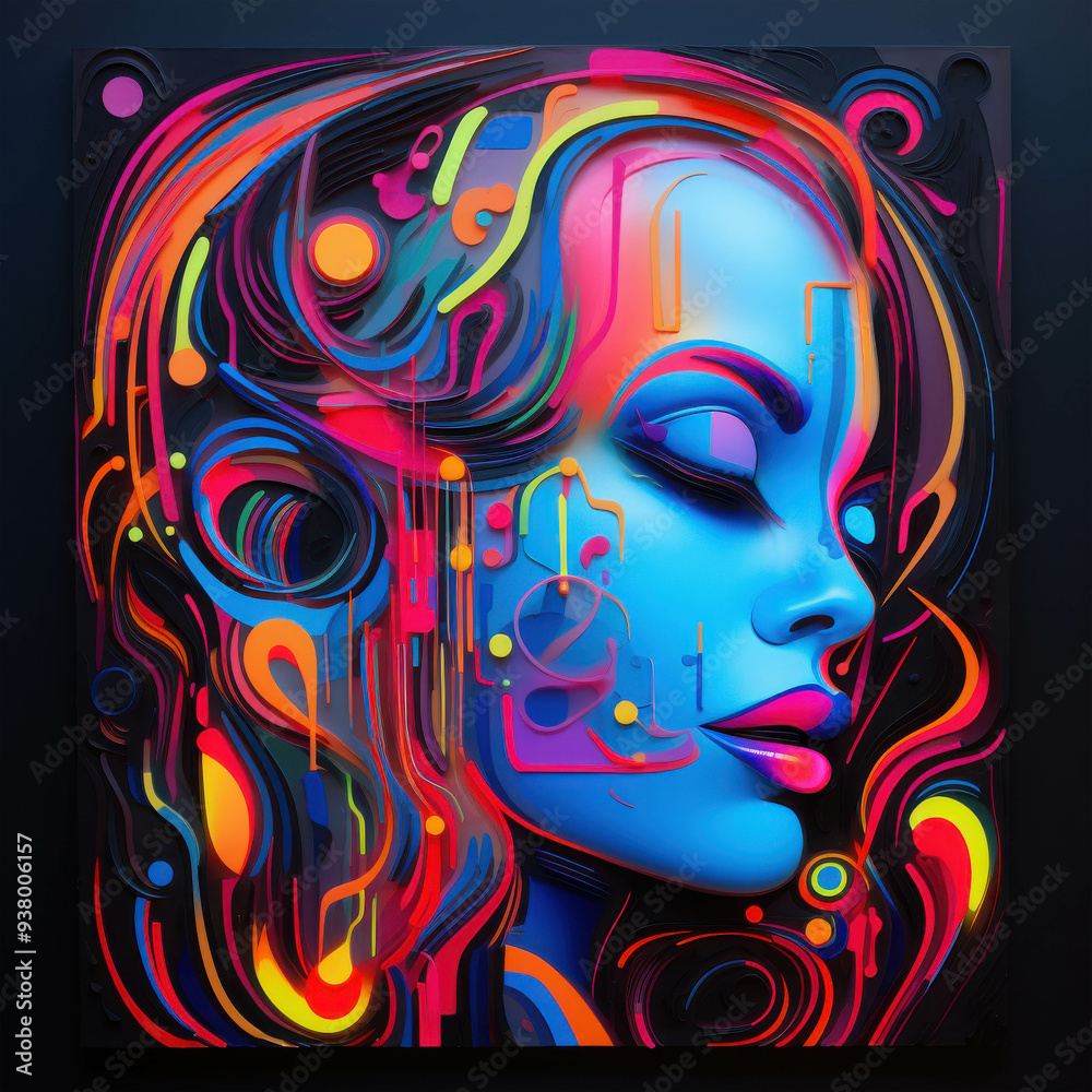 Neon Dreamscape: A woman's profile rendered in vibrant, abstract neon colors and shapes, evoking a sense of digital consciousness and surreal beauty. Neon Dreamscape: A woman's profile rendered in vibrant, abstract neon colors and shapes, evoking a sense of digital consciousness and surreal beauty.