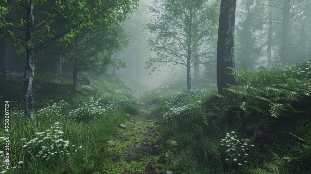 Obraz premium Misty Forest Path.