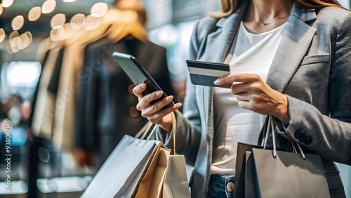 Shopper Holding Credit Card concept as Candid close up shot of a shopper holding a credit card while browsing items in a store on Black Friday capturing the financial aspect and decision making proces