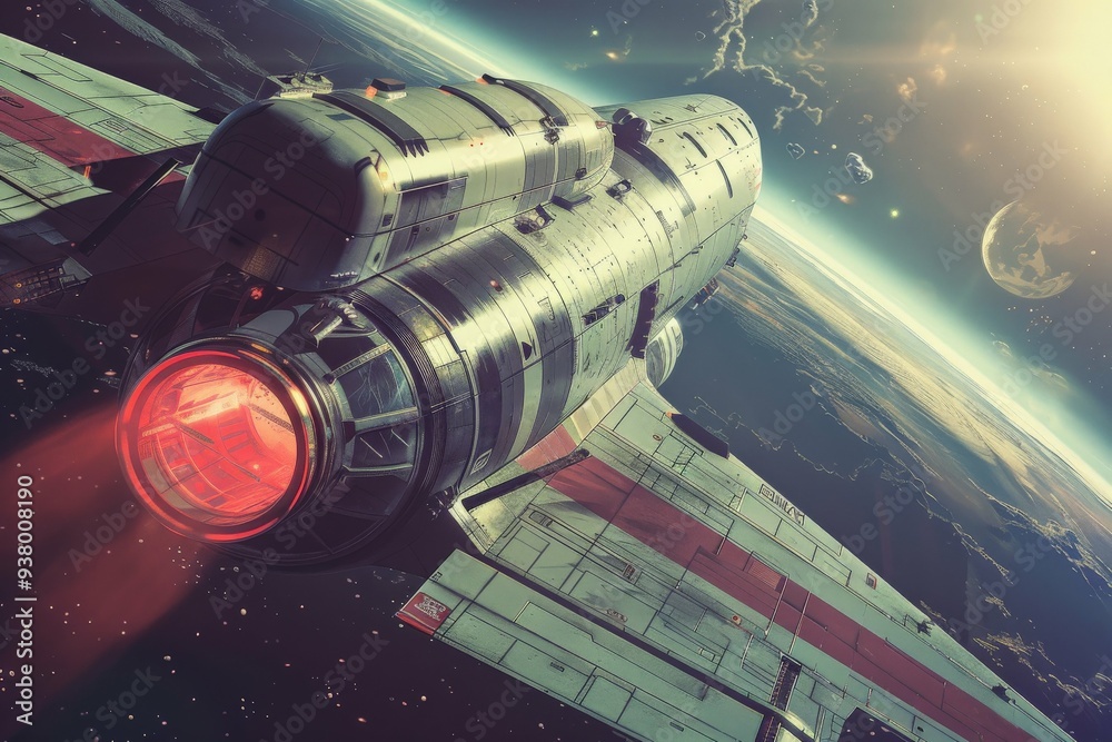 Obraz premium Spaceship in orbit.