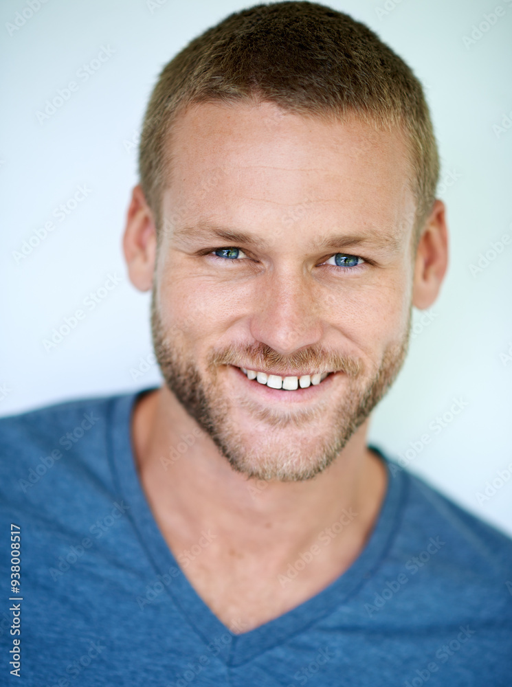 Happy, portrait and man in studio with casual fashion, confidence and creative career in design. Smile, face and young professional with cool pride, gen z style and fun laughing on white background Happy, portrait and man in studio with casual fashion, confidence and creative career in design. Smile, face and young professional with cool pride, gen z style and fun laughing on white background