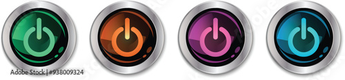 set of realistic different color glossy circle power button vector illustration.