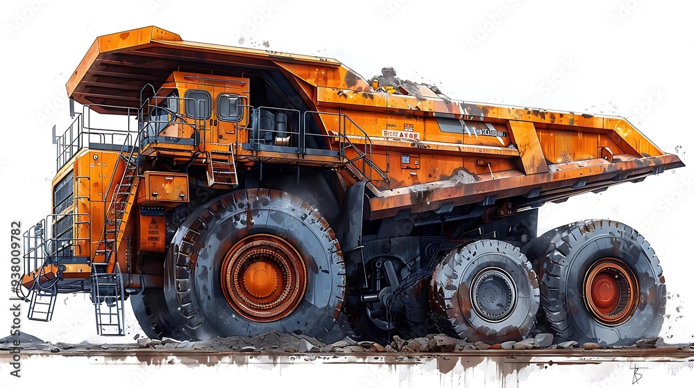 A large orange mining truck designed for transporting materials in industrial settings. A large orange mining truck designed for transporting materials in industrial settings.