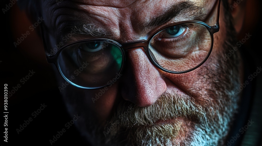Sophisticated Portrait of an Adult Man with Glasses and a Beard, Exuding Intellectual Charm and Masculine Warmth. Sophisticated Portrait of an Adult Man with Glasses and a Beard, Exuding Intellectual Charm and Masculine Warmth.