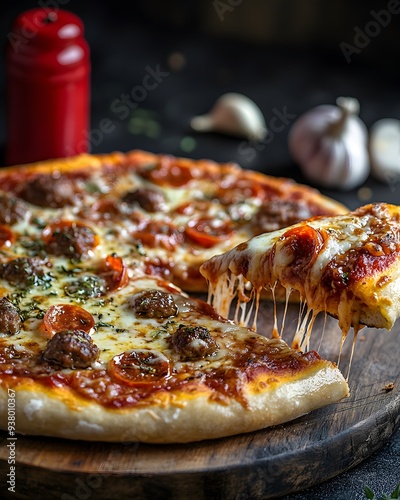 Meatball pepperoni pizza photo