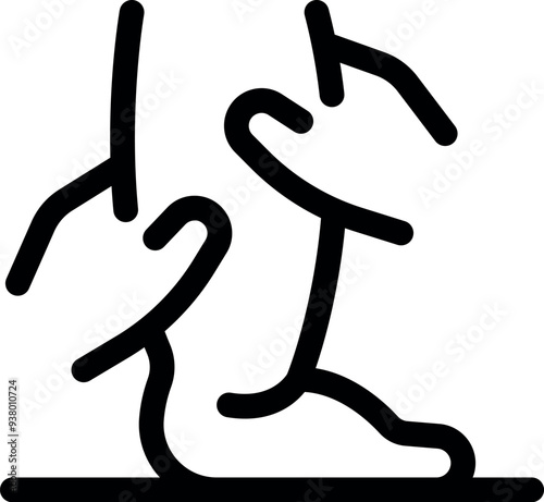 Black and white icon of a person practicing a yoga pose on the floor, stretching their body