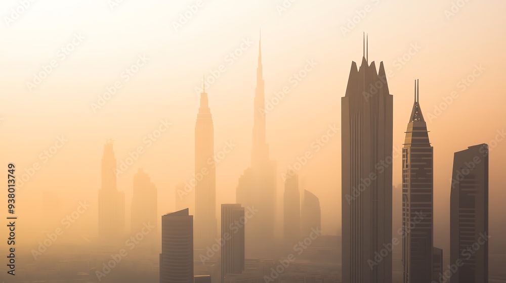 The aerial view of air pollution in big city with PM2.5, showing full of fine dust environment above skyscraper The aerial view of air pollution in big city with PM2.5, showing full of fine dust environment above skyscraper