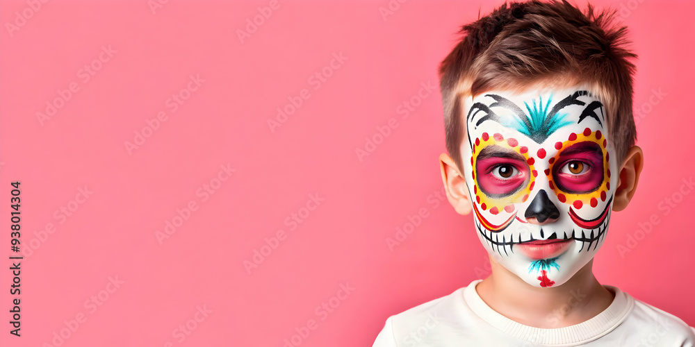 3D Candid Halloween Face Painting concept as A candid shot of a child getting their face painted with a spooky design at a Halloween fair. The scene captures the excitement and creativity ideal for ad 3D Candid Halloween Face Painting concept as A candid shot of a child getting their face painted with a spooky design at a Halloween fair. The scene captures the excitement and creativity ideal for ad