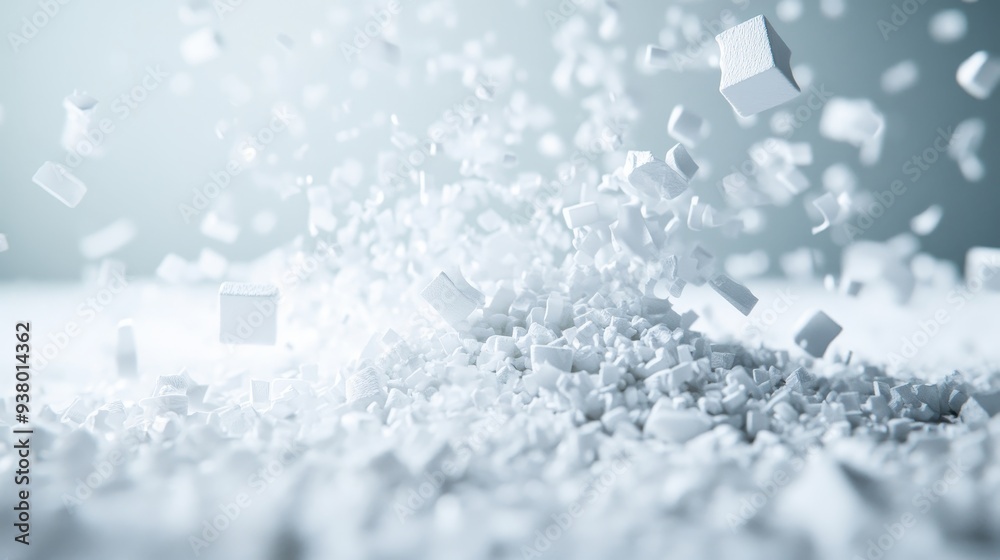 Abstract White Fragments Exploding in Mid-Air - White geometric shapes explode outwards, representing energy, chaos, disruption, and breaking free from constraints. Abstract White Fragments Exploding in Mid-Air - White geometric shapes explode outwards, representing energy, chaos, disruption, and breaking free from constraints.